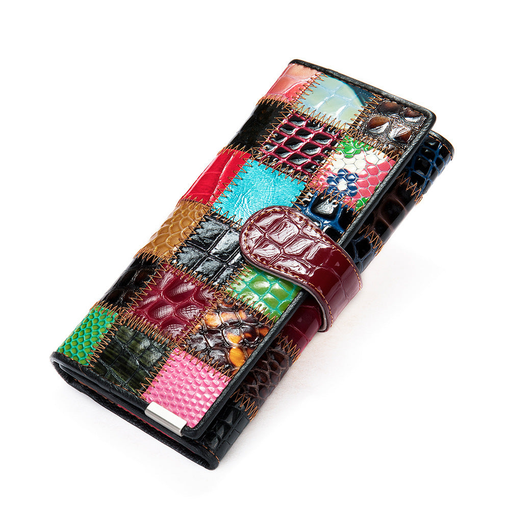 4202 Color Splicing Cellphone Clutch Women Purse Top Layer Cowhide Leather Tri-fold Long Wallet 4202 Color Splicing Cellphone Clutch Women Purse Top Layer Cowhide Leather Tri-fold Long Wallet